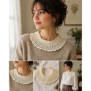 Vintage Crochet Lace Collar Cream Detachable Collar Cottagecore Peter Pan Style